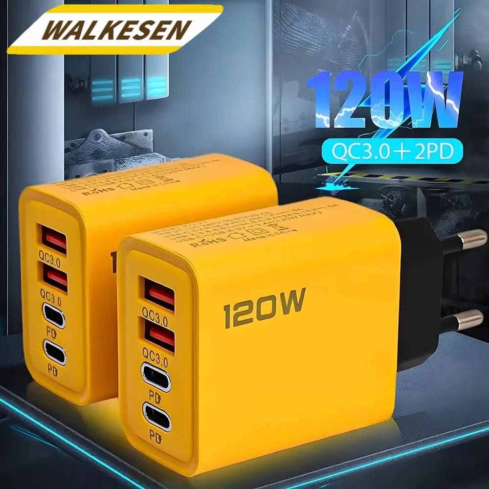 إجمالي 120 واط شحن سريع شاحن سريع PD USB نوع-C محول الحائط آيفون 16/15/14 شاومي هواوي ريدمي Oneplus شاحن الهاتف