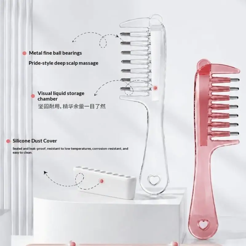 [F] Portable Transparent Essential Oil Massage Comb Unisex Liquid Guide Applicator Rolling Hair Oil Serum Brush Hair Care Tool