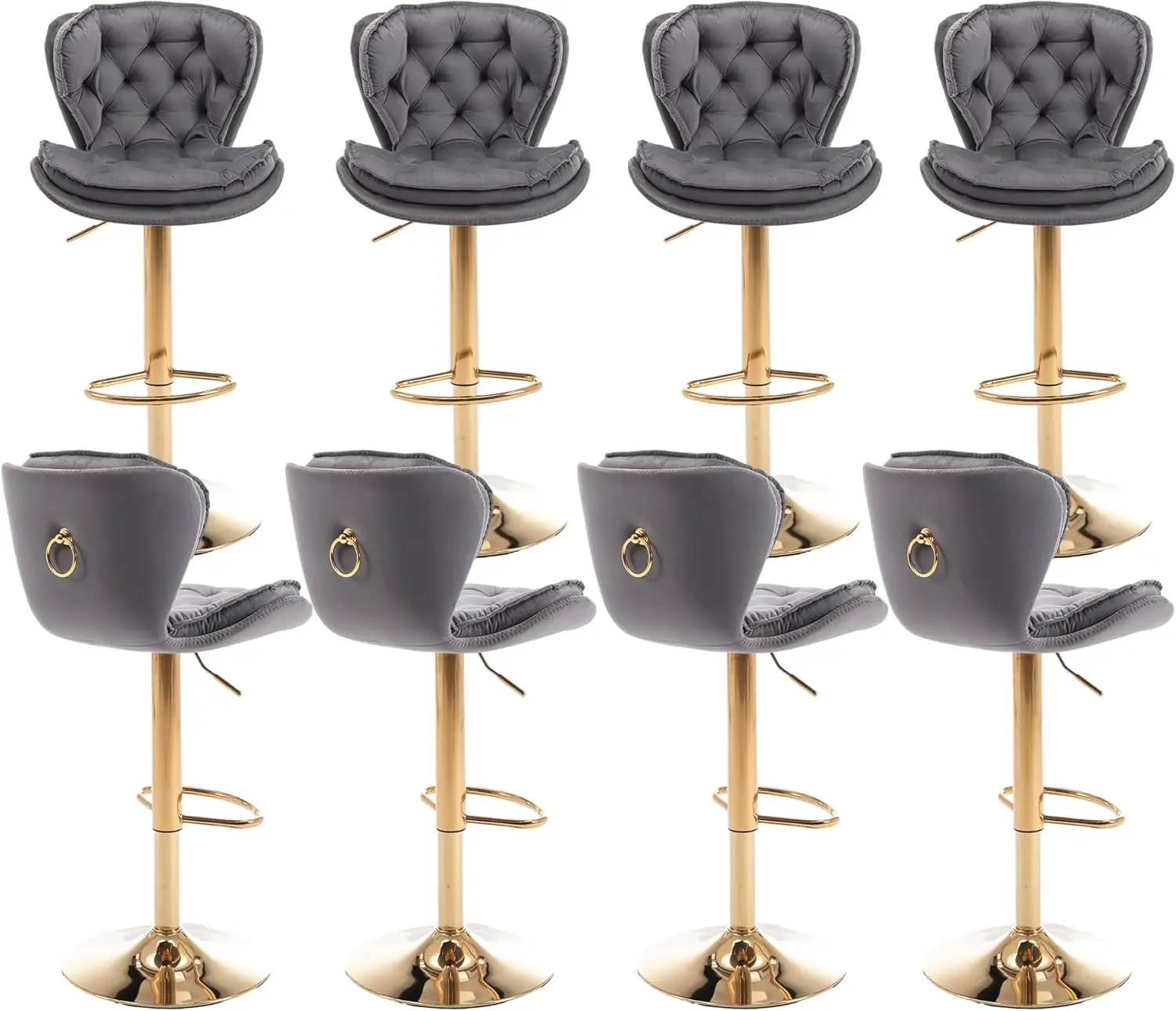Danxee 24-33 Inch Velvet Bar Stools, Counter Height Adjustable Swivel Barstools High Bar Chairs With Back & Golden Metal Base,