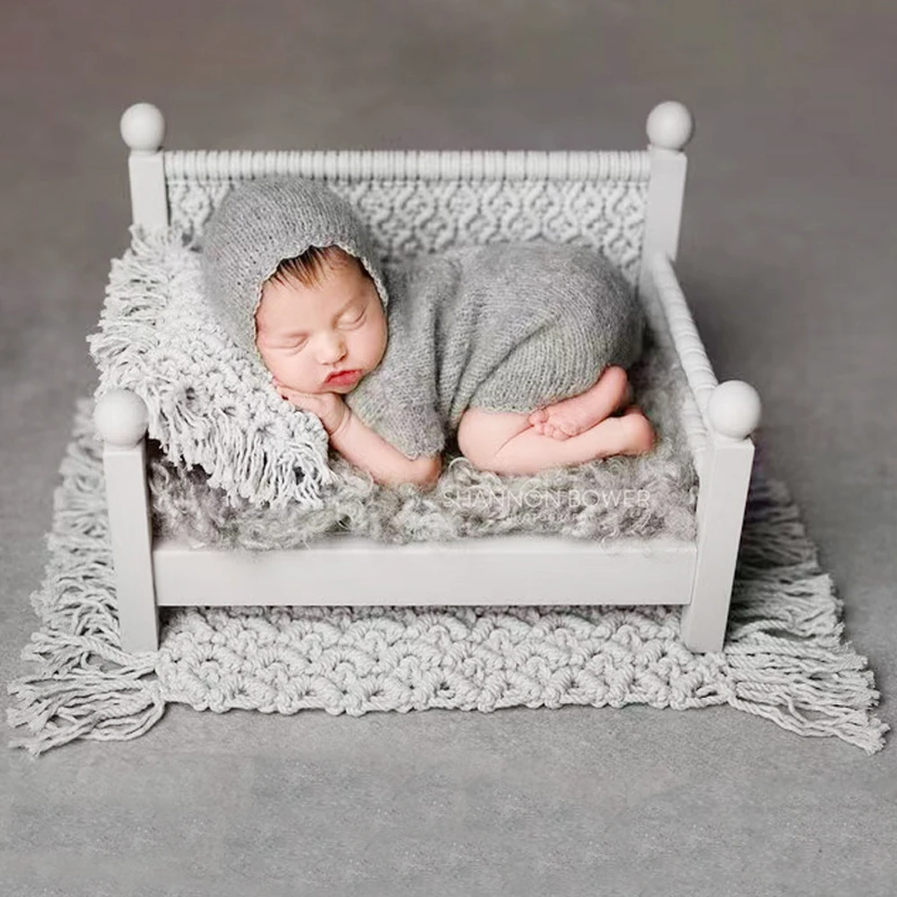 Newborn Photography Props Baby Jumpsuit Hat Photoshoot Clothing Short Sleeve Two-piece Knitted Mohair Fur Romper Baby Costume