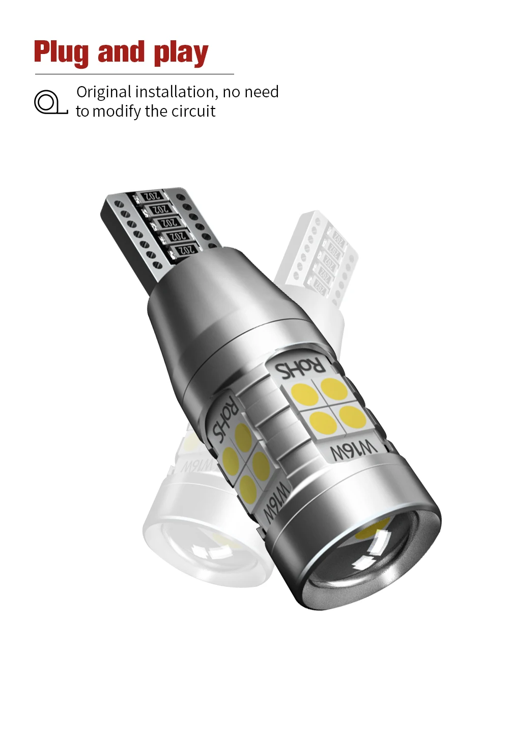 2 Stück W16W T15 921 912 LED Canbus Rückfahrlichtlampen für Auto-Rückfahrscheinwerfer für Audi A1 8X1 8XK A3 8P A4 B9 B8 A5 8T A6 C7 C6 A8 4E – Detail 11