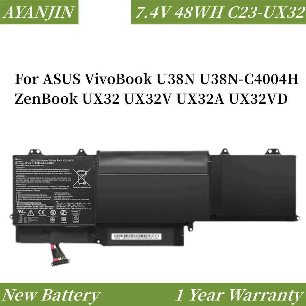 New 7.4V 48WH/6520mAh C23-UX32 Laptop Battery for ASUS VivoBook U38N U38N-C4004H ZenBook UX32 UX32V UX32A UX32VD