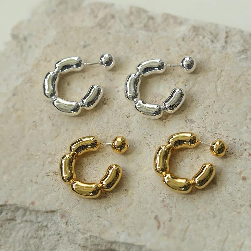 Brass With 18K Bamboo CC Ball Stud Earrings Punk Party Gown Runway rare Boucle d'oreille Korean Japan Style Fashion