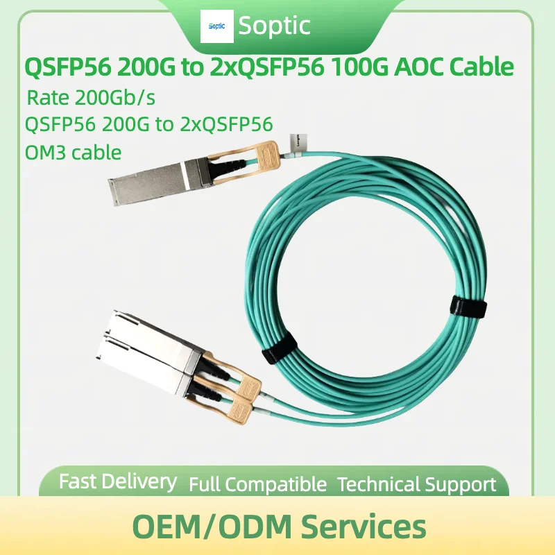 Appeoptical-Câble fibre optique, module de déchets, 200G, AOC, QSFP56, 200G à 2xQSFP56, 100G, AOC, 10M, 2X100G, OM3, 10M