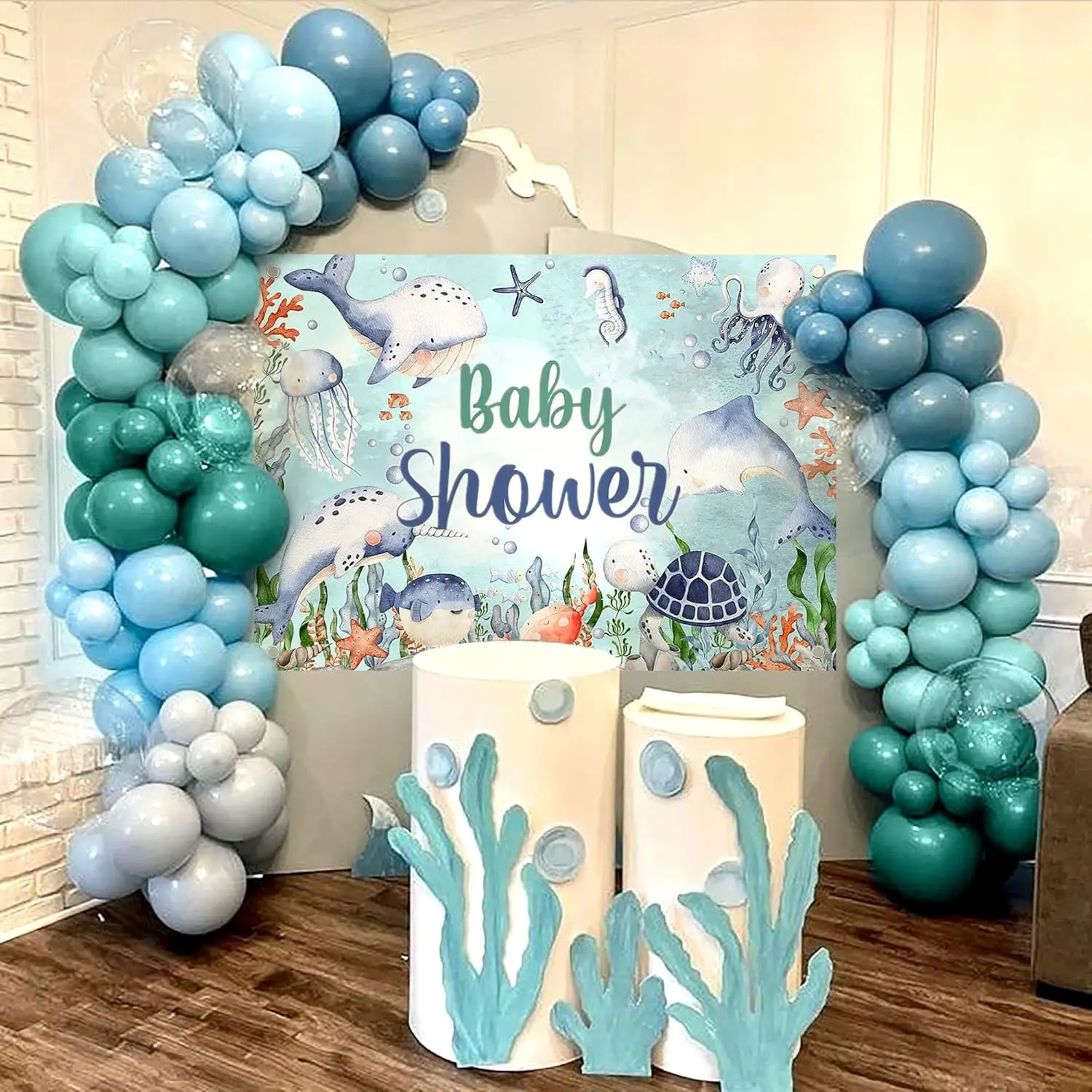 Laventy Under The Sea Benvenuto Baby Banner Palloncini Ghirlanda Decorazioni per baby shower Animali dell'oceano Benvenuti Forniture per feste per bambini