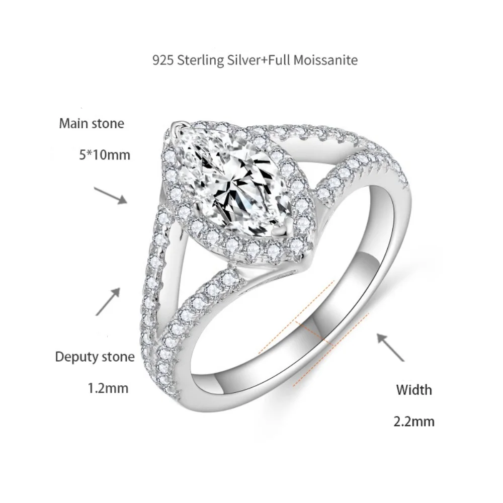 

Luxury 5x10mm Moissanite Engagement Ring - 925 Sterling Silver Rings for Women & Bridal Wedding Band Party Jewelry Gift