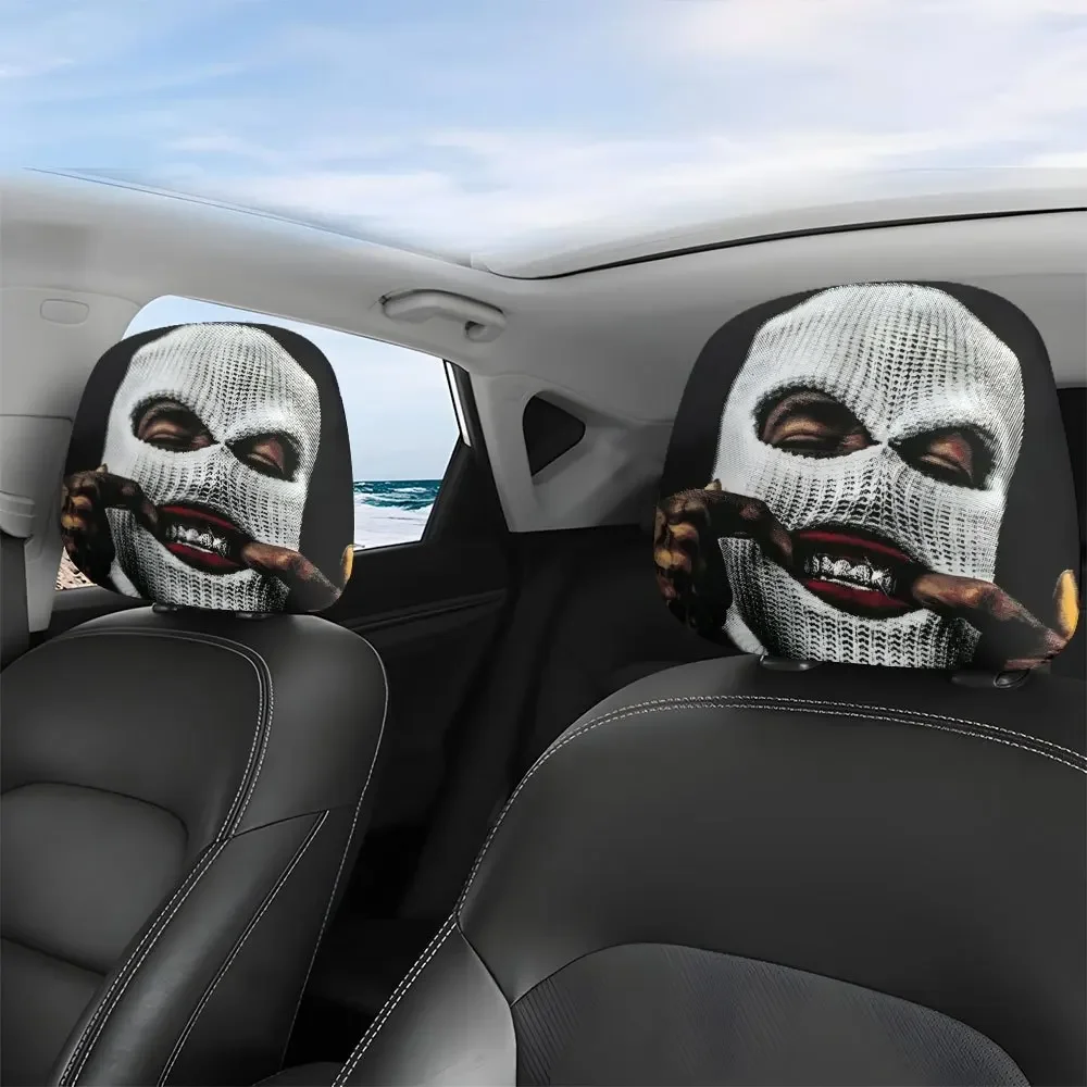 قطعتان من أغطية مسند رأس السيارة ذات القناع الأبيض اللص، ديكور تلقائي مضحك للمزحة الليلية، مناسب عالميًا للإكسسوارات الداخلية