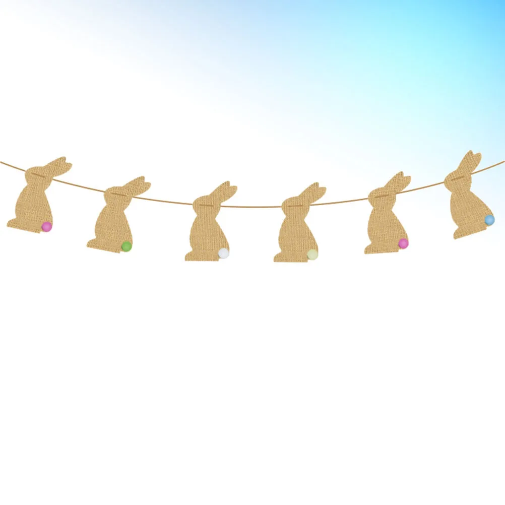 

6Pcs Vintage Rabbit Flag Bunting Linen Easter Party Decor Set Unique Festive Garland for Wall Tree Branches Indoor Outdoor