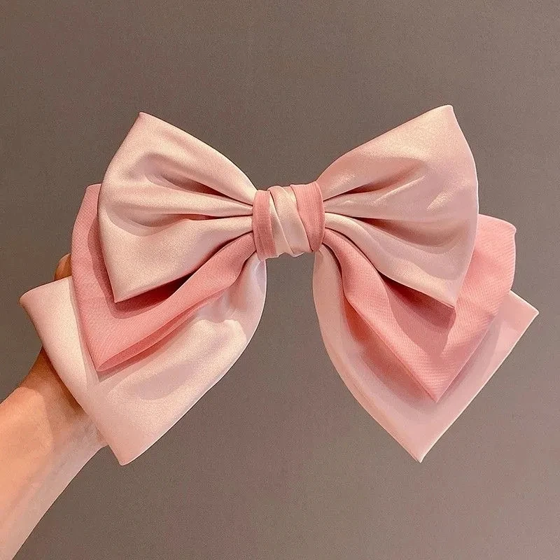 Women Elegant Lace Bow Ribbon Hair Clips Solid Color Satin Bowknot Clips Girls Korean Hairpins Party Headdress Hair Accessories