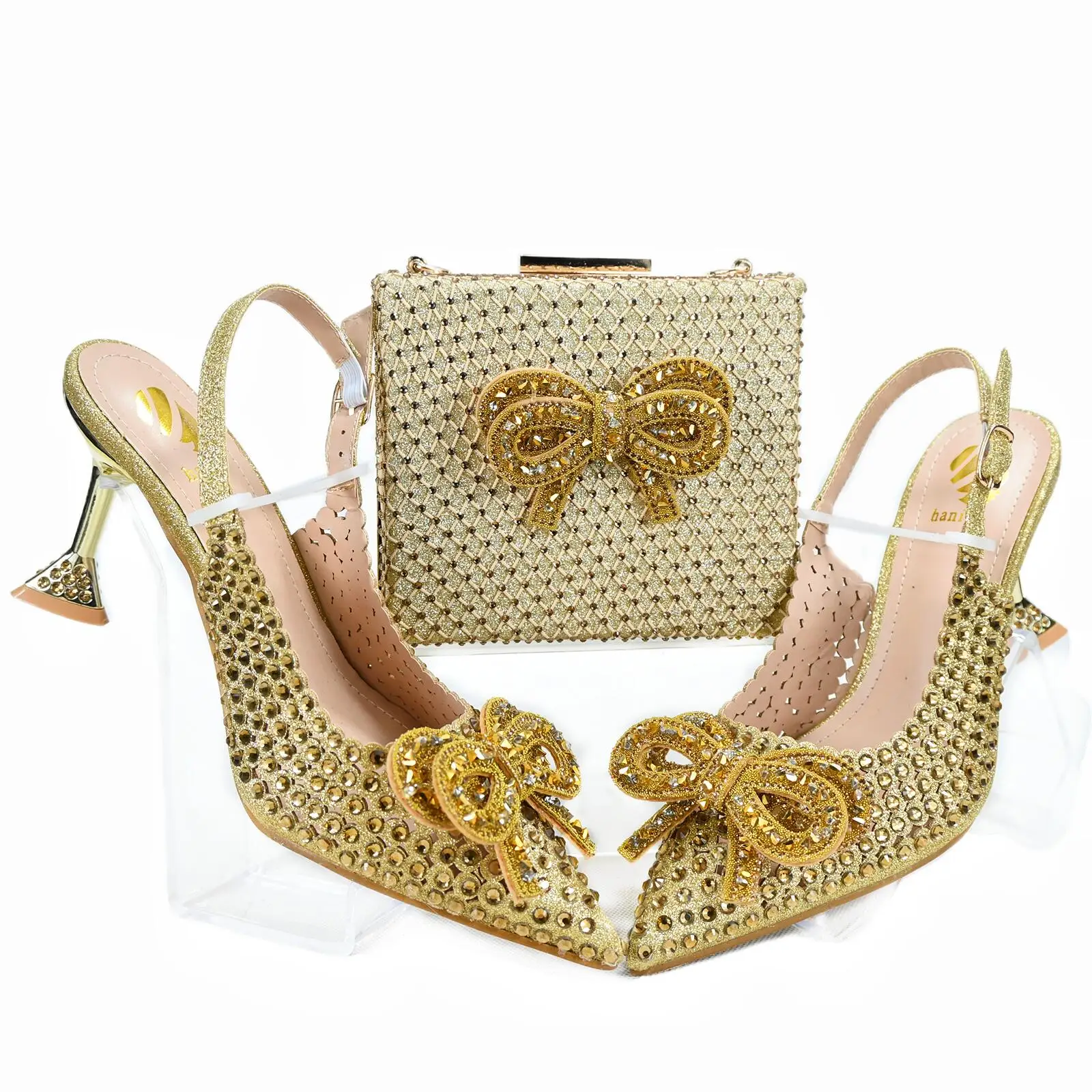 

doershow nice African Shoes And Bag Matching Set With gold Hot Selling Women Italian Shoes And Bag Set For Wedding HTG1-10