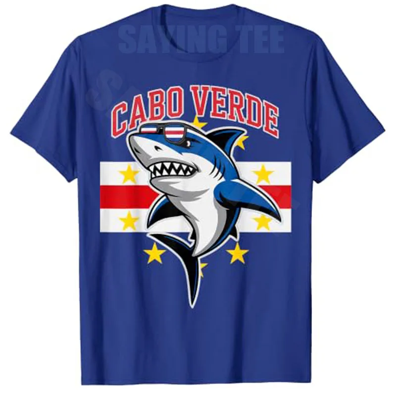 Funny Cabo Verde Shark Boys Mindelo Pride Roots Flag Spirit T-Shirt Cape Verdean Trip Family Country Team Dad Vacay Travel Tee