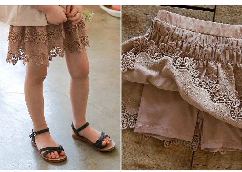 Bebê menina vestido crianças rendas culottes vestido de verão novo algodão curto sul coreano 3-10 anos de idade menina bebê princesa saia curta