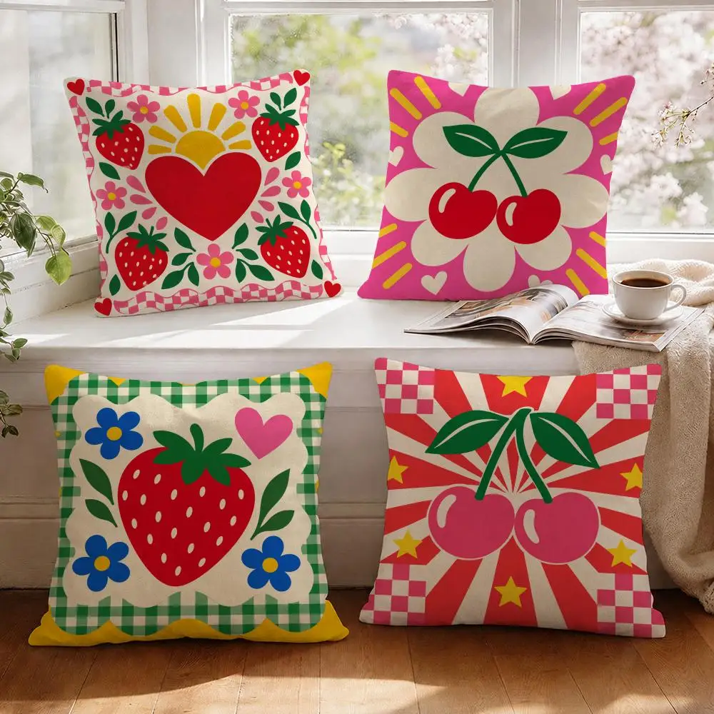 Positive Pop Cushion Cover 1/4Pcs Linen Throw Pillow Covers Double-Side Print Sofa Couch Living Room Decor
