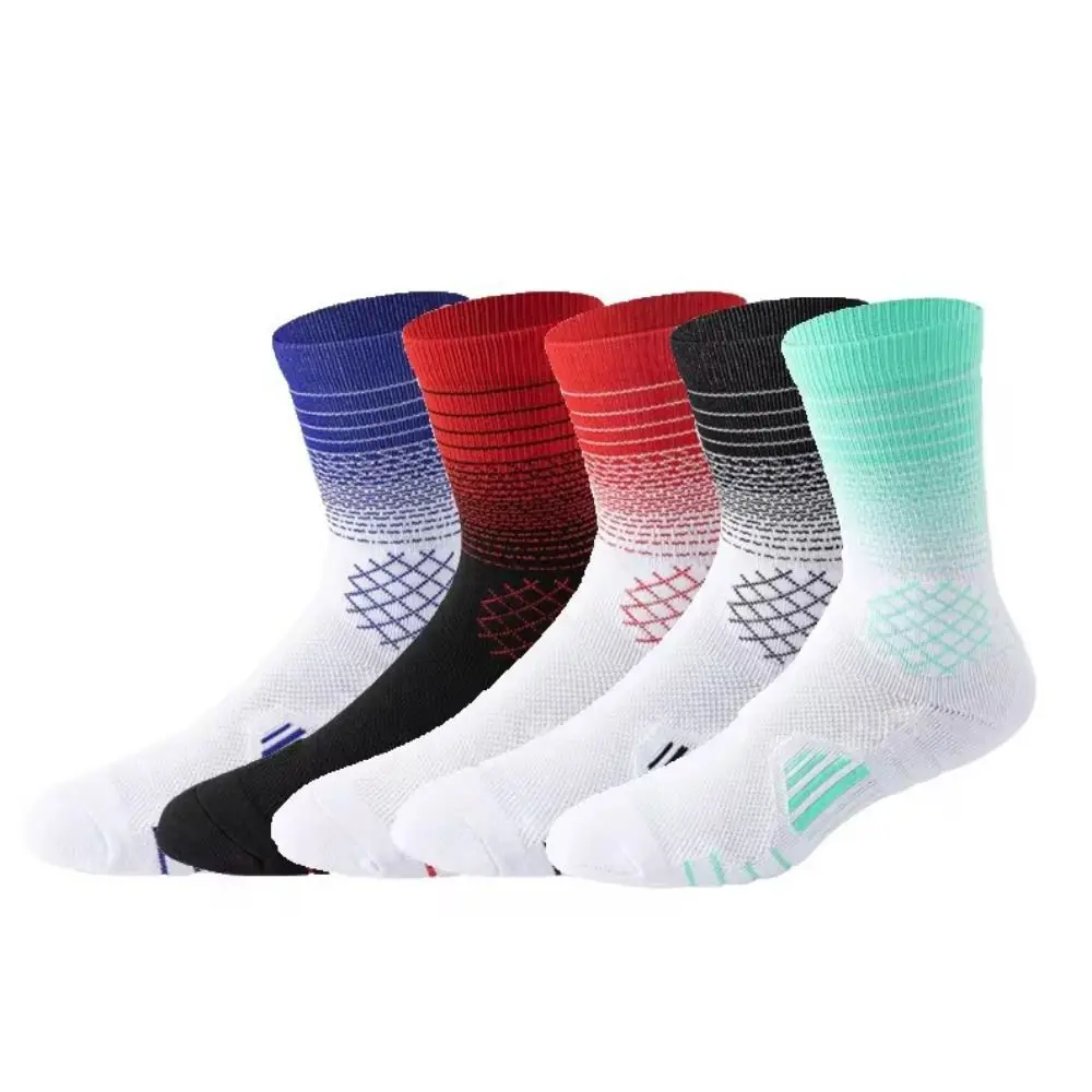 الرجبي التجفيف السريع جوارب رياضية تنفس موضة جوارب متوسطة منشفة أسفل التدرج اللون كرة السلة جوارب كرة القدم في الهواء الطلق
