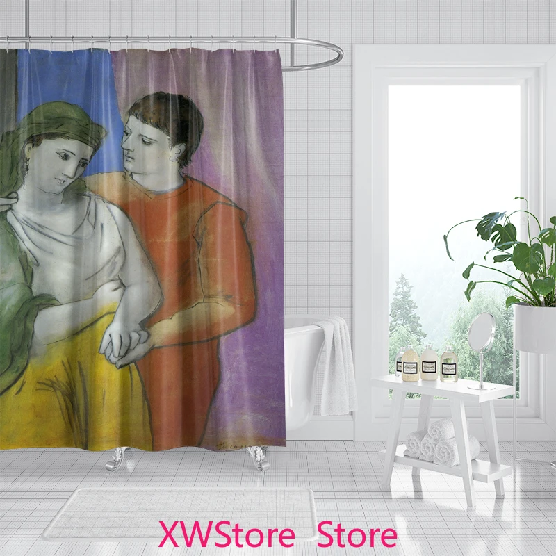 

Anti Mold and Easy To Clean Retro Oil Painting Style Portrait Shower Curtain Without Punching