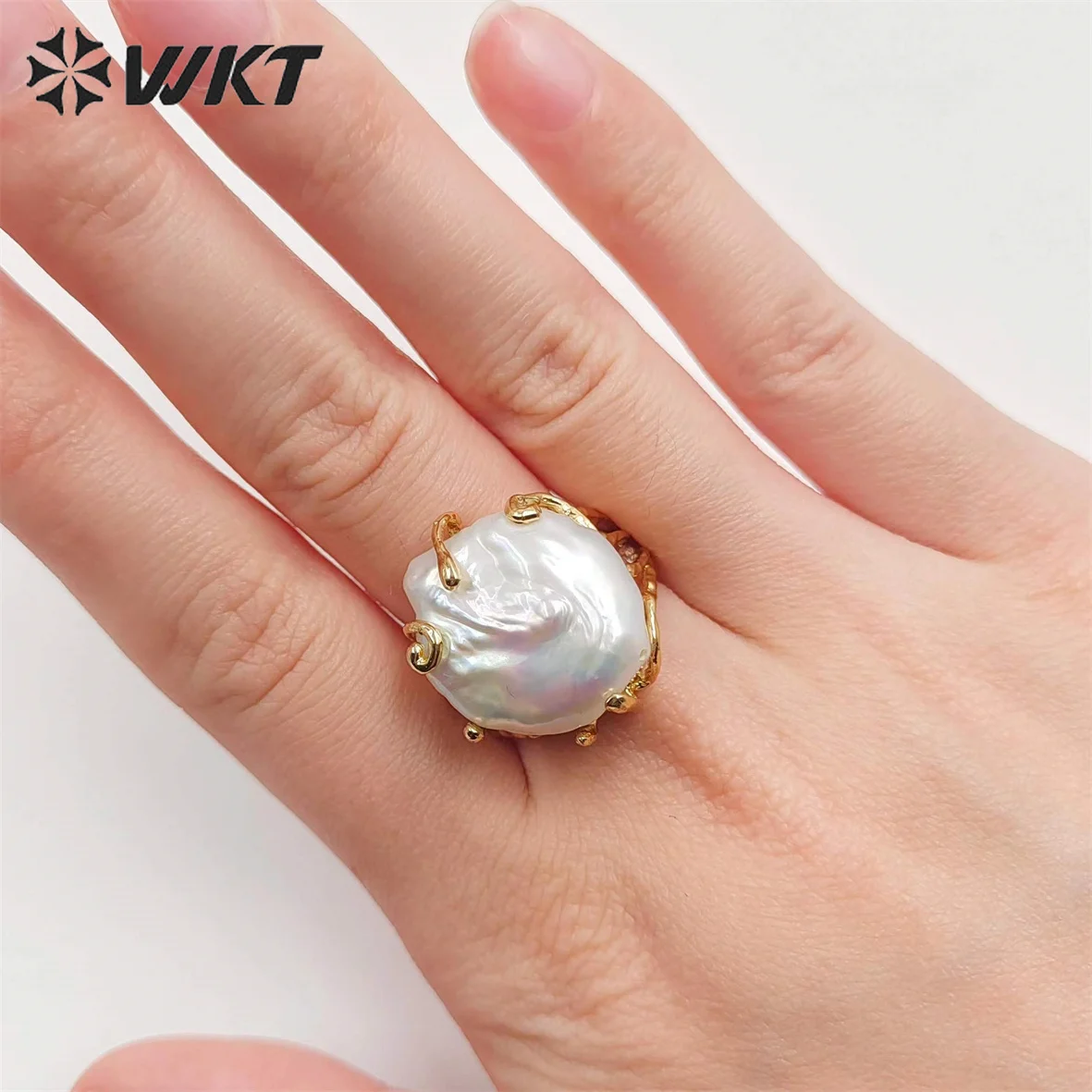 WT-MPR051 Romantic Style Women Freshwater Pearl Ring With 18K Real Gold Plated Delicate Irregular Setting Jewelry Finding