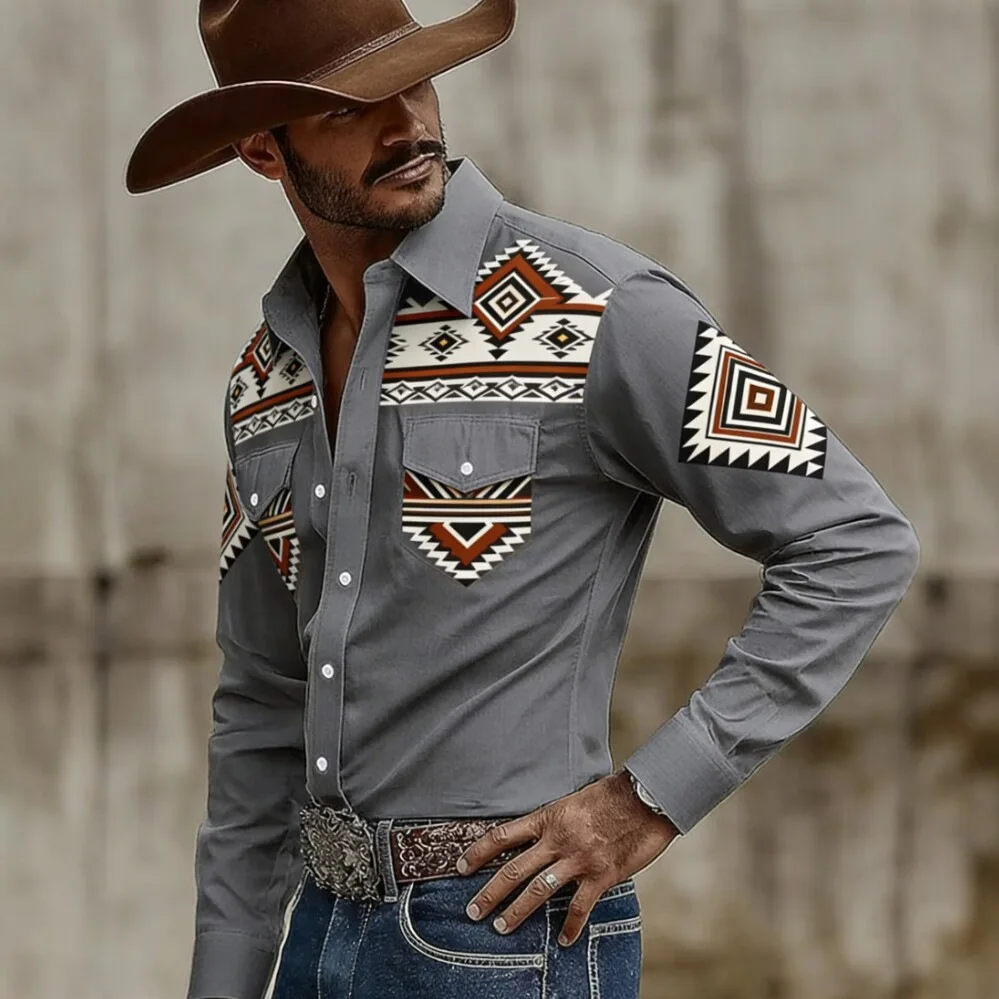 Casual Men's Shirt Short Sleeve Long Sleeve Vintage Ethnic Style No Ironing Spring Autumn Seasonal Breathable Comfortable Fit