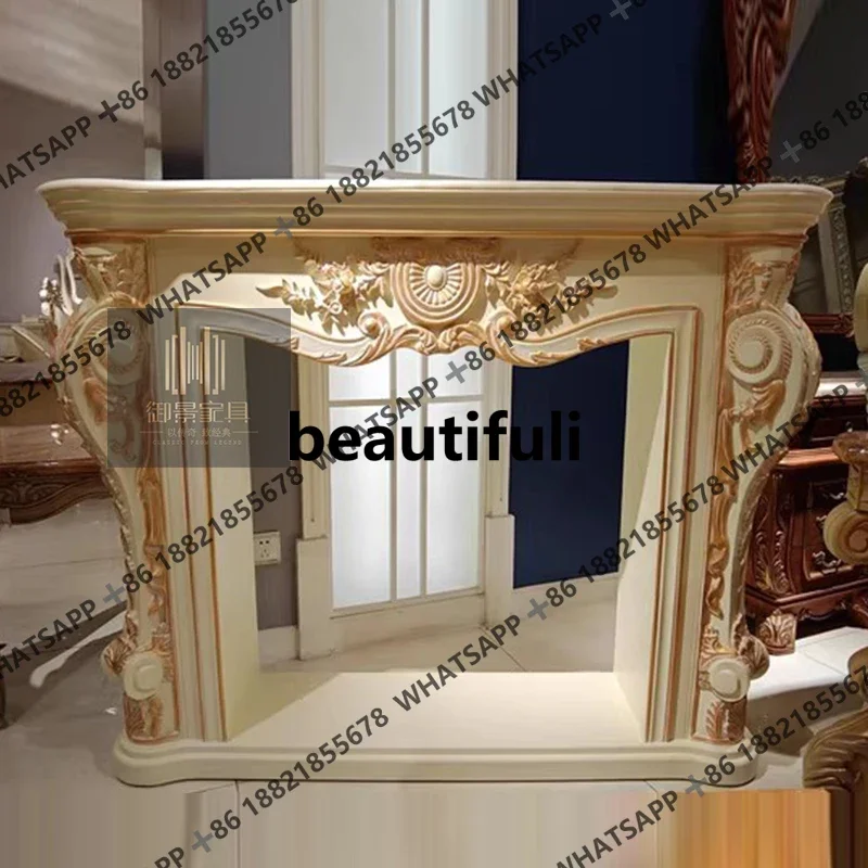 New arrive French ivory white old fireplace cabinet European style carved gold painted stove cabinet entrance decoration cabinet