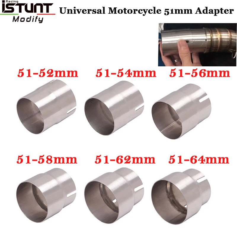Evrensel motosiklet egzoz adaptörü kaçış bağlantı redüktör susturucu paslanmaz çelik 51Mm Verandering 52Mm 54Mm 56Mm 58Mm 62Mm