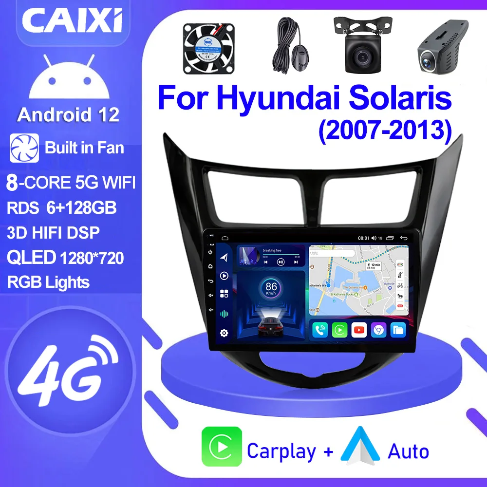 CAIXI GX9 Car Radio Multimedia Carplay For Hyundai Solaris Verna Accent 2010-2016 Android Auto 4G Navi GPS Stereo 2 Din DVD