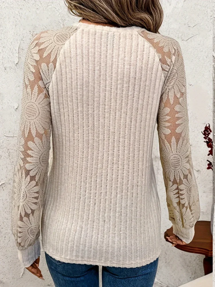 جديد أزياء من الدانتل لصق الجوف خارج كم طويل البلوفرات محبوك سترة المرأة عارضة فضفاض المرأة بلوزة أنيقة سيدة قمم