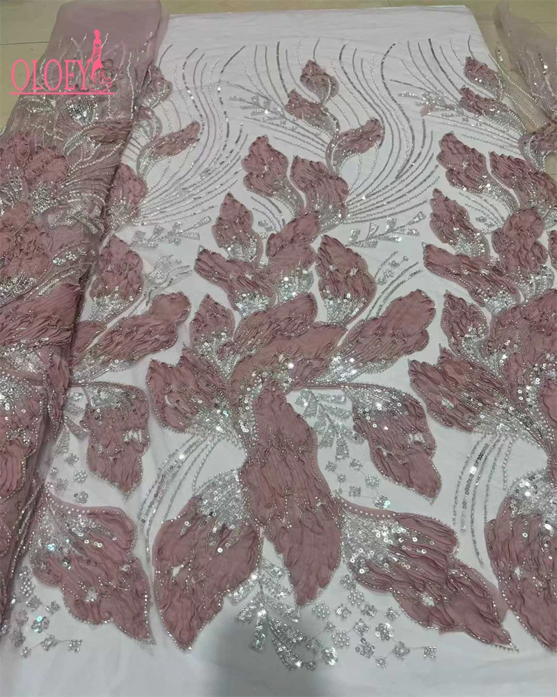 OLOEY-tela de encaje africano con lentejuelas para novio, cuentas 3D bordadas de alta calidad, tul francés para boda nigeriana