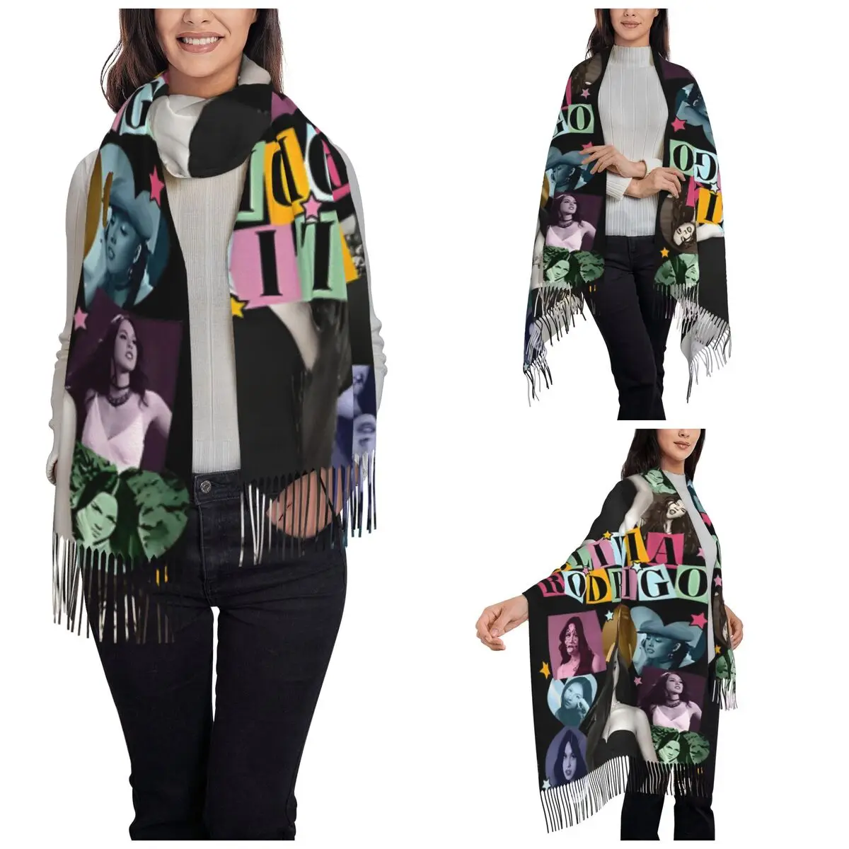 Oliviaa Sour Guts Vampire Scarf for Womens Fall Winter Shawls and Wrap Rodrigos Large Scarves with Tassel Lightweight