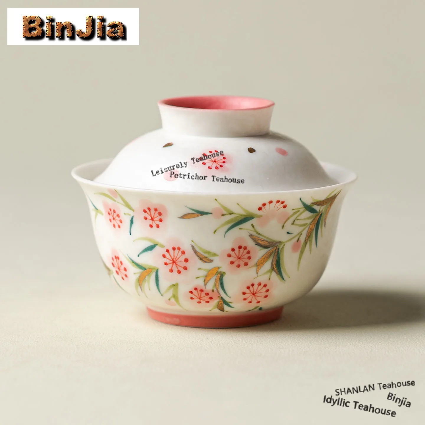 

90ml Underglaze Hand-painted Peach Blossom Gaiwan Retro Tea Tureen Tea Bowl with Lid Kit Tea Maker Cover Bowl Teaset Ornaments