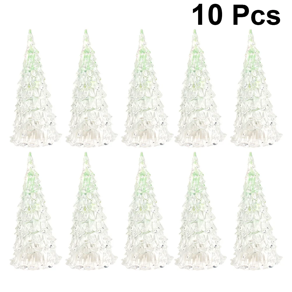 

10 Pcs Colorful Crystal Christmas Tree LED Desktop Decor Tabletop Changing Light
