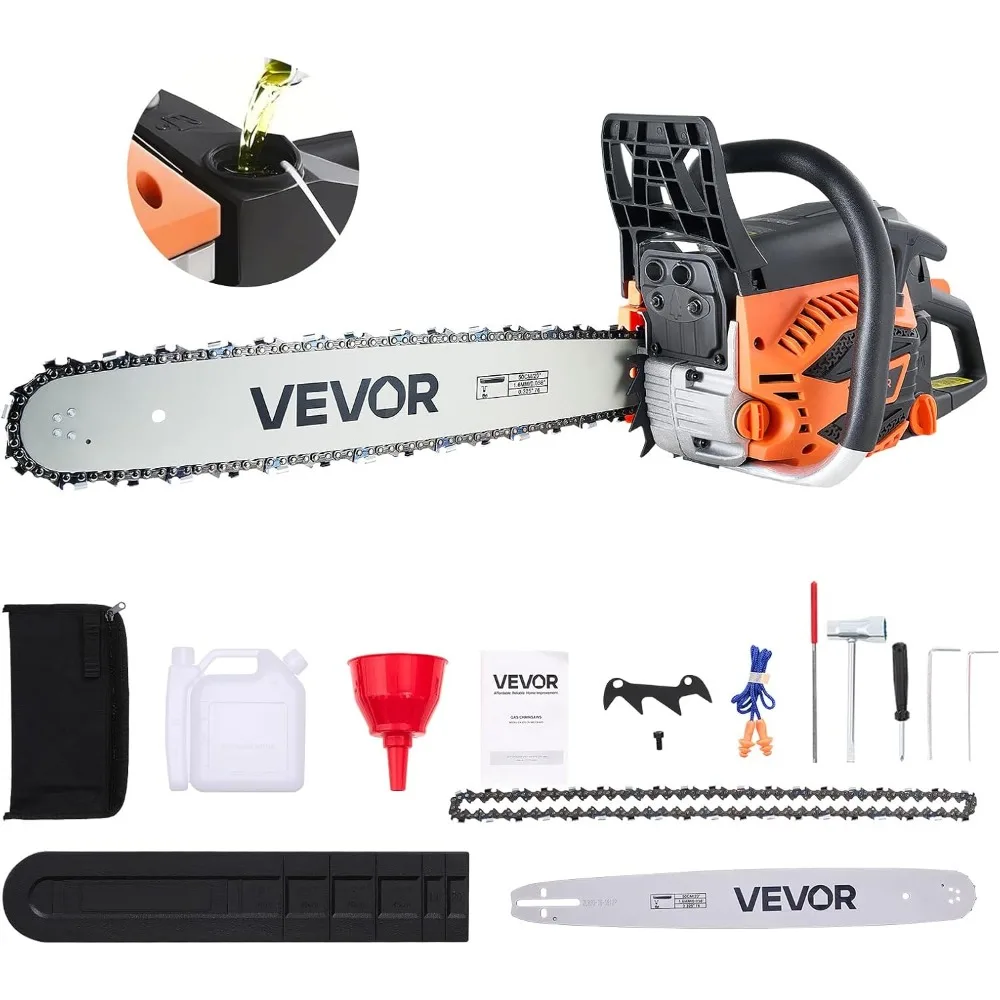 

20 Inch 62CC Gas-Powered Chainsaw, 3.8 HP 2-Stroke Engine, Non-Slip Handle, Dual Function Gas Chainsaw