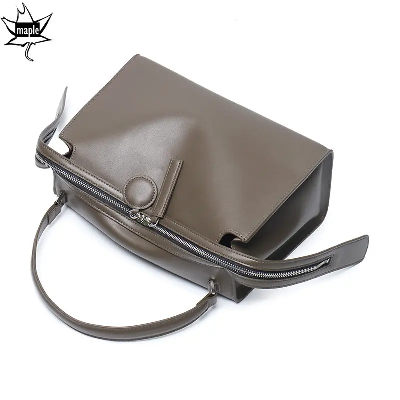 2023 Women Luxury Cow Leather Shoulder Bags Long Zipper Simple Design Large Capacity Hobo Handbags Purse Ladies Daily Work Tote