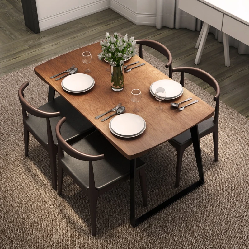 Mesa de comedor moderna de madera maciza de hierro forjado americano, combinación de Silla, sala de estar, mesa de comedor