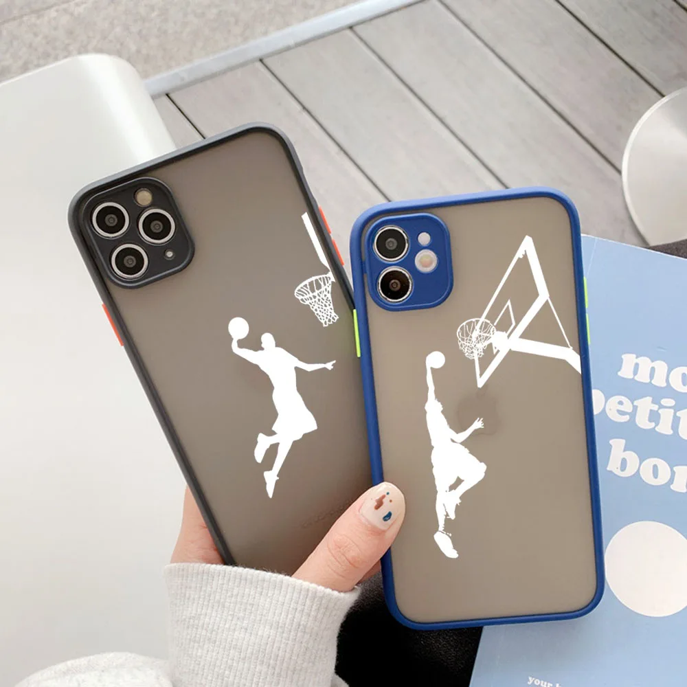 Matte Phone Case for iphone 14 15 Pro XS Max 13 8 7 6 Plus 12 11 Mini XR X SE Basketball Shot Dunk Translucent Cases Funda Shell