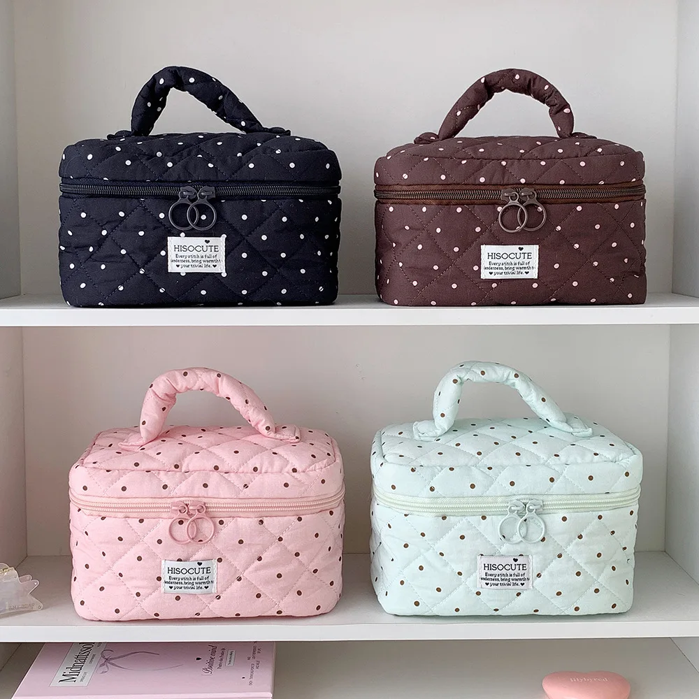 Fashionable Ins Style Women's Quilted Handbag Travel Storage Pouch Cosmetic Makeup Accessories Organizer Portable Zipper ToteBag