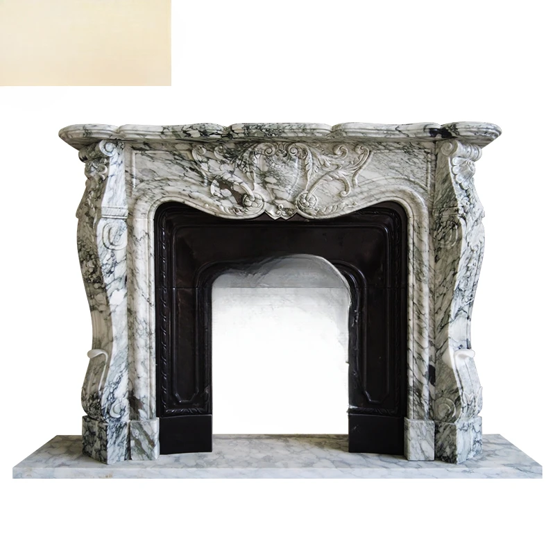 Marble white fireplace European carved fireplace decoration French villa living room heating light luxury ornament customization