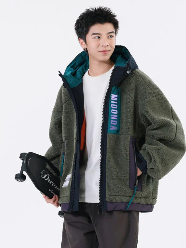 

Men's Winter Thiened Fce Lined down Jaet Hooded Patchwork Workwear Sle Warm Outerwear Trendy Brand Chinese Label