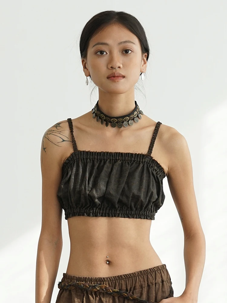 

Ретро-топ из льна на бретельках, весна-лето, новинка, с рваными краями, двусторонний, женский, модный, оригинальный дизайн, приталенный крой