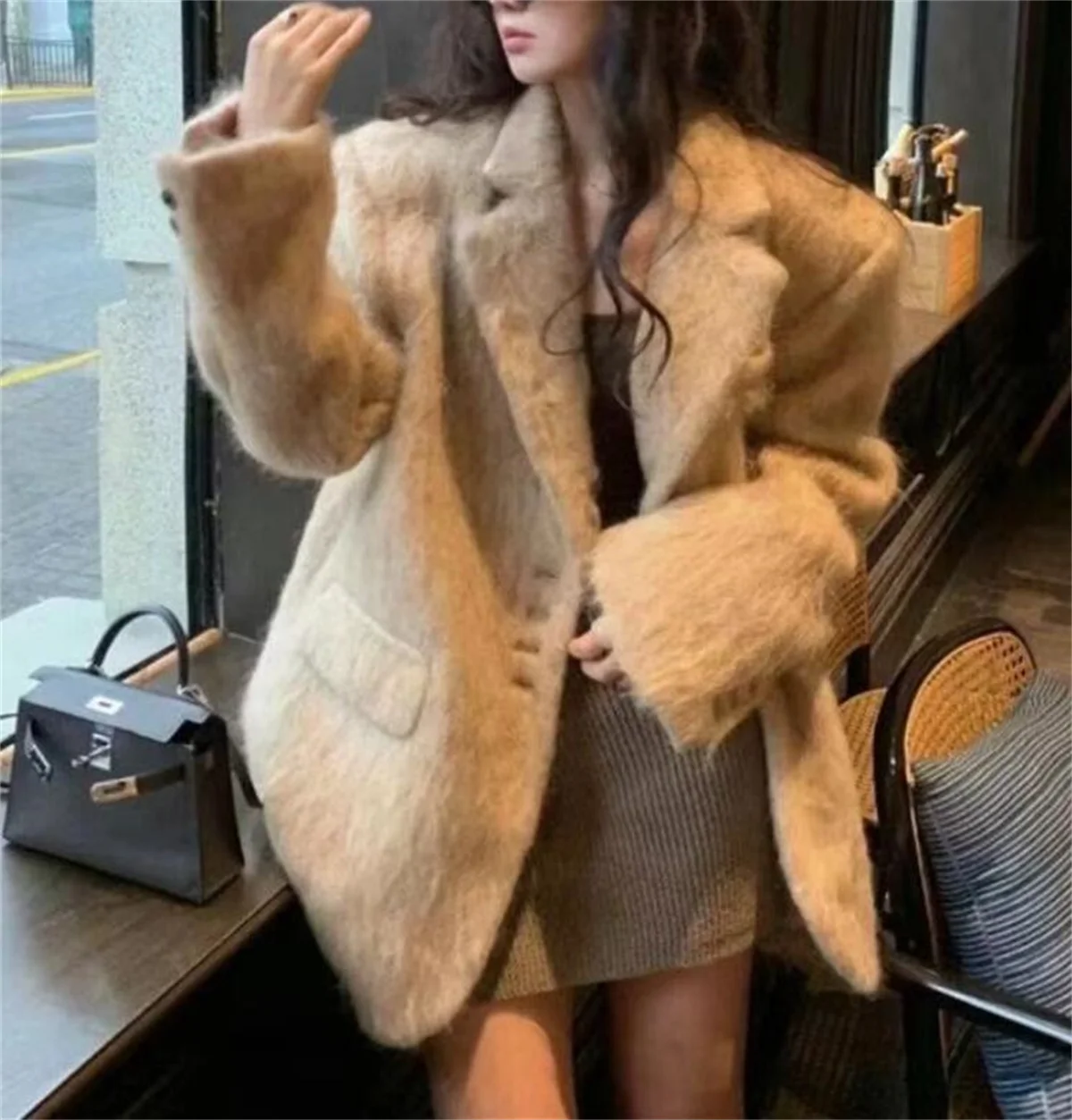 Women's Fashion Lapel Pink Coats Single Breasted Long Sleeve Elegant Coat Autumn Winter Warm Blazer Casual Pockets Lady Outwear