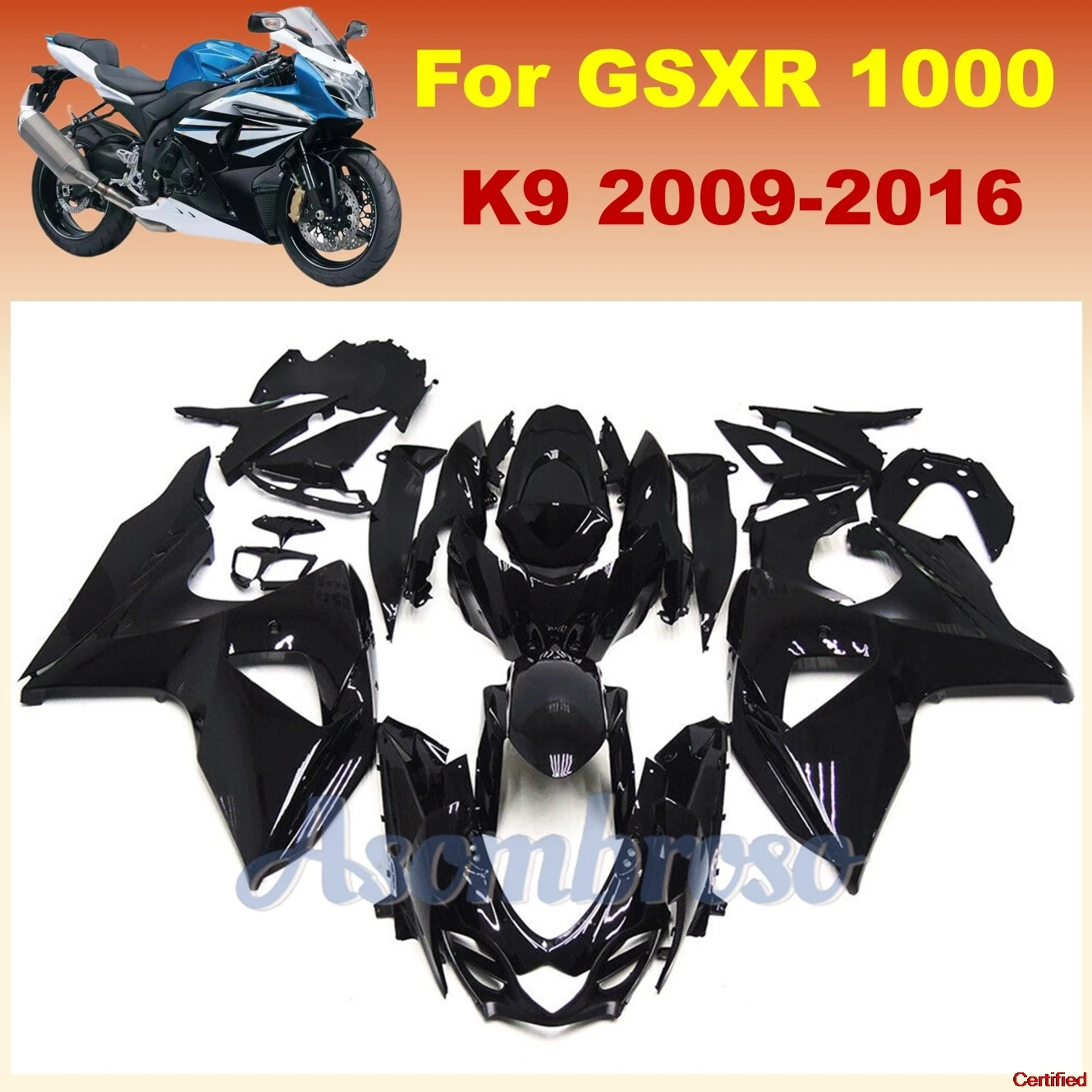 

Gloss black fairing kit Fit For GSX-R1000 GSXR1000 2009-2016 gsxr 1000 09-16 Sportbike Fairings CN