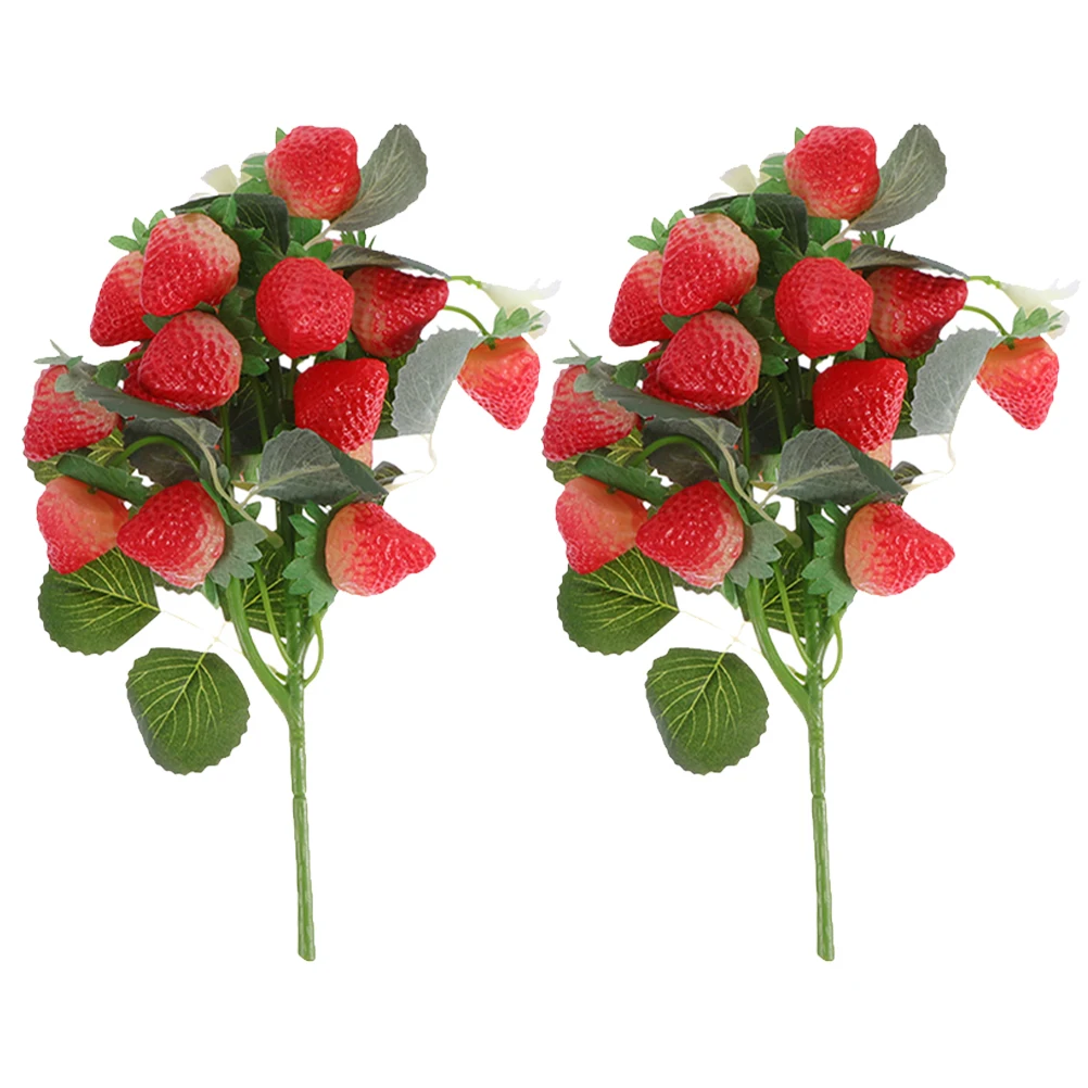 

2 Pcs Simulation Strawberry Bouquet Artificial Fruits Faux Plants Home Decor Desktop Bookshelf Realistic PVC Easy Maintenance