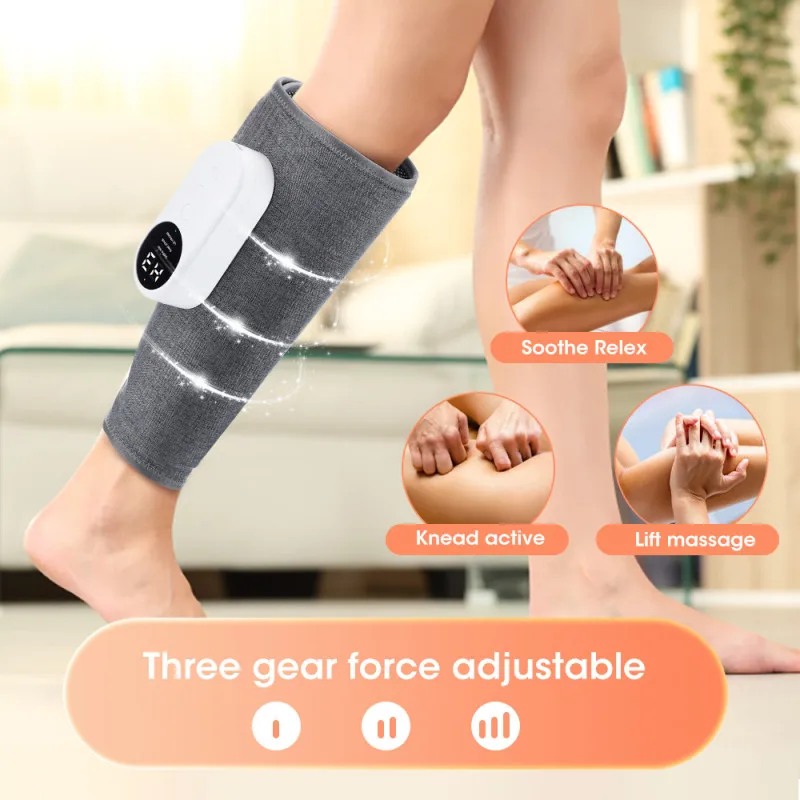 Air Pressure Leg Calf Massager with Hot Compress 3 Mode Foot Leg Muscle Relaxation Massager Deep Tissue Heating Knee Protection