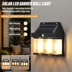 Outdoor Solar LED Wall Light, LED Sensor Light, Garden Landscape Light, Decorative Corrugated Light with Three Lighting Modes