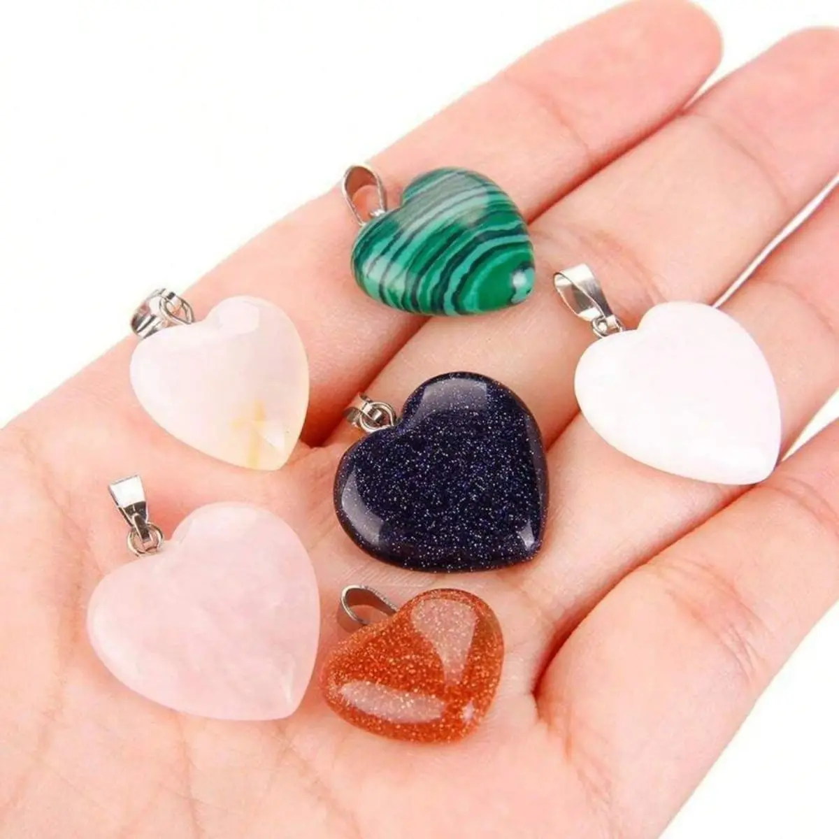 10 pcs Random Heart Shaped Stone Pendant Charms Crystal Chakra Beads For DIY necklace jewelry making. image 5