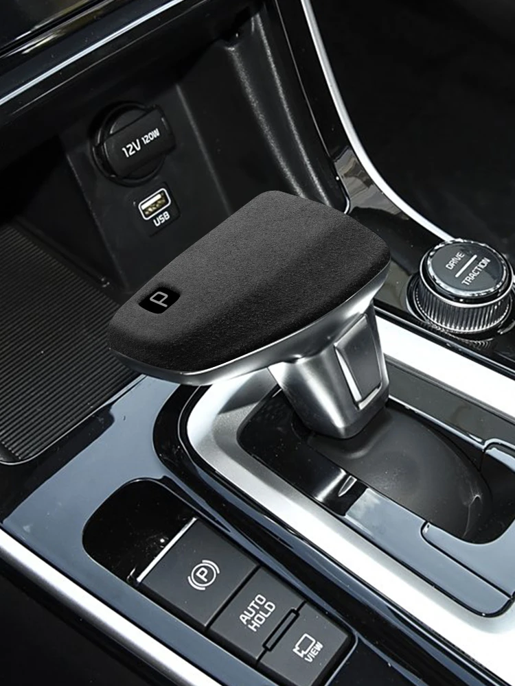 

Suede Leather Shift Knob Cover Wrap Collar for Hyundai Elantra ix35 2021 2022 2023 Model, KIA KX3 2020 2021