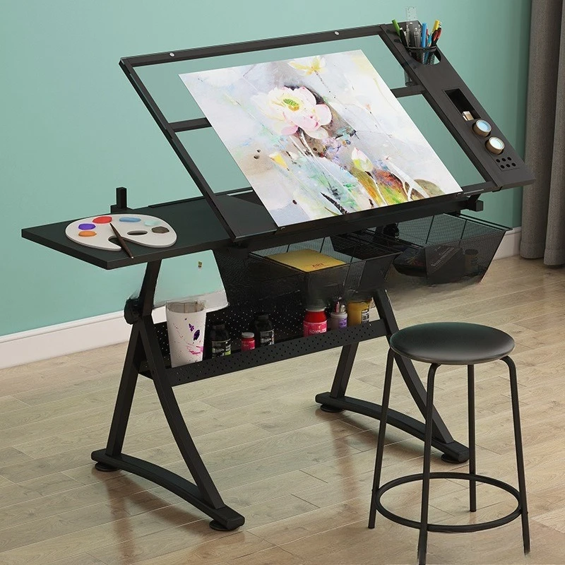 Drawing table, painting, liftable table, fine glass, painting, drawing, computer designer, desk, workbench, table