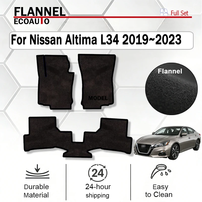 

ECOAUTO Flannel Car Floor Mats Fit For Nissan Altima L34 2019~2023 Left Hand Driver Rug Footpad Anti-slip Foot Pads Auto black