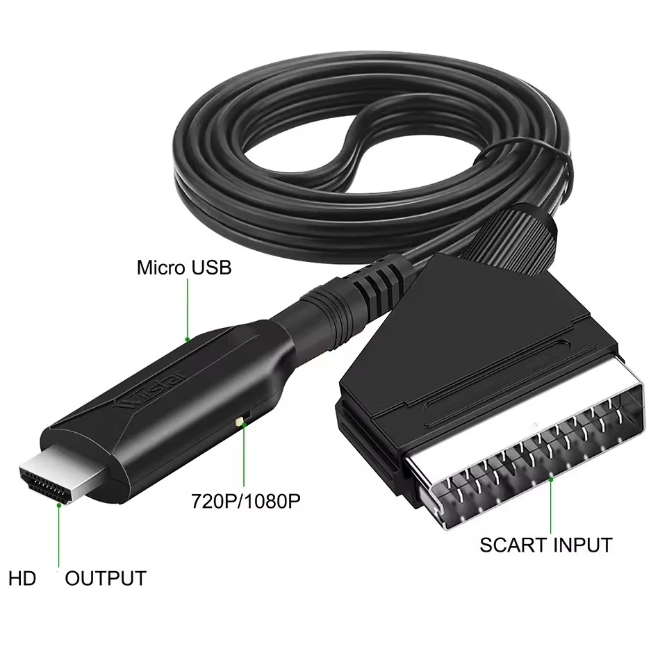 Scart To Hdmi Audio Video Converter Cable 1M อะแดปเตอร์แปลงสายสําหรับ HDTV DVD STB อุปกรณ์เสริม Plug and Play