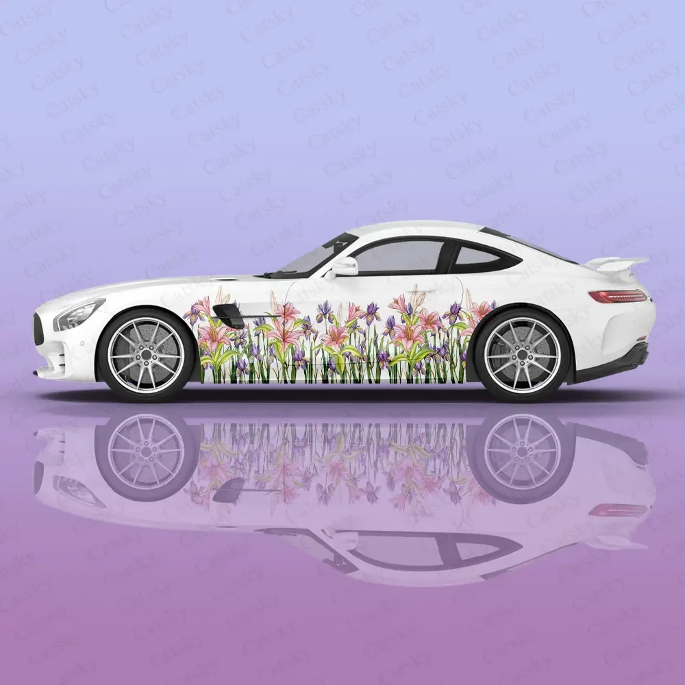 Beauty Lily Racing Car Graphic Decal Protect Full Body Vinyl Wrap Modern Design Vector Image Wrap Sticker Decorative Car Decal