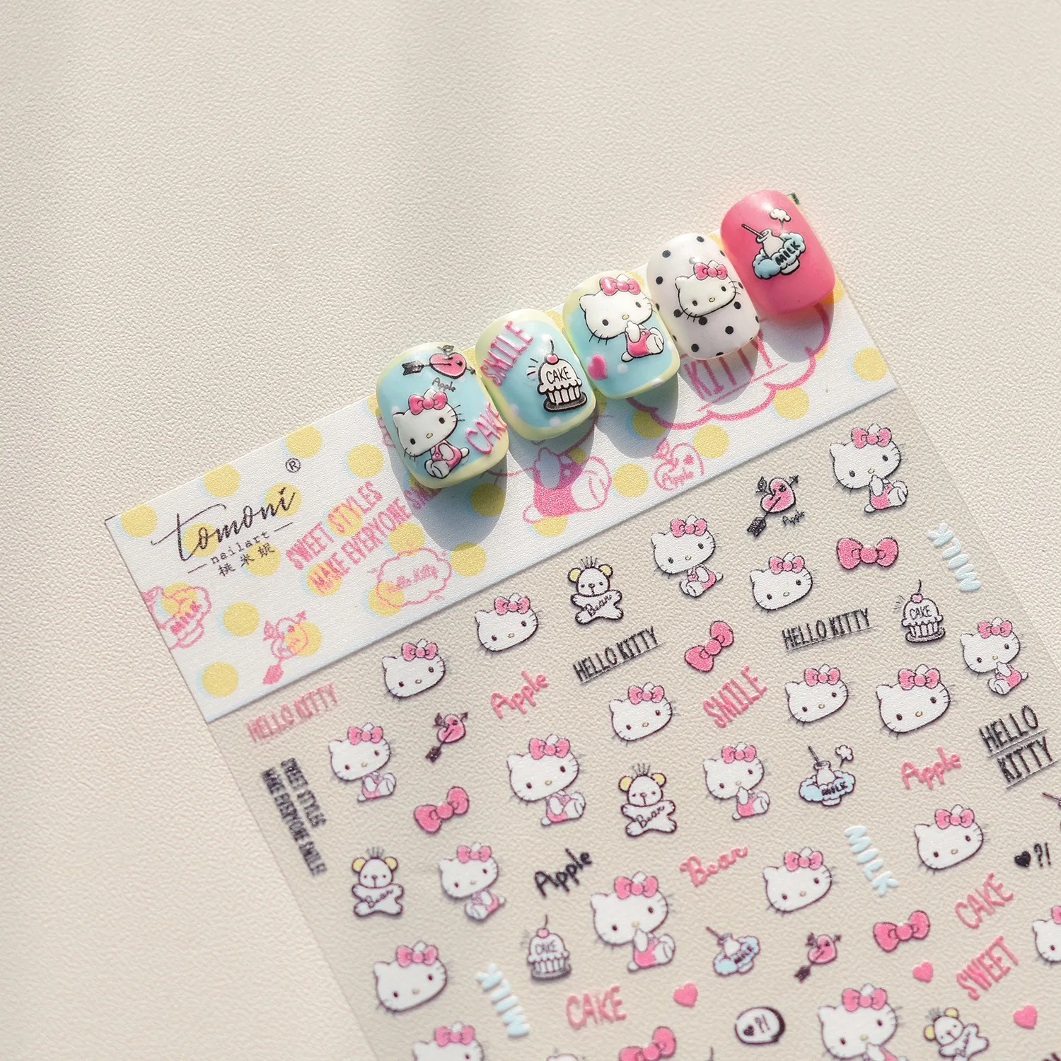 

Sanrio Anime Nail Art Supplies Cute Hello Kitty Kuromi Cinnamoroll Pom Pom Purin 5D Nail Stickers Nail Art Decoration