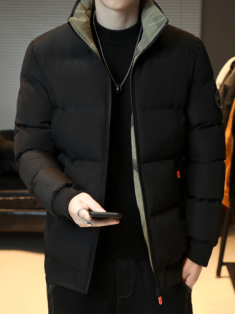 Men's down Jaet Thiened Winter Coat Loose Fit Warm Stand Collar Padded Coat Youth Faion Polyester Fiber ort Sle